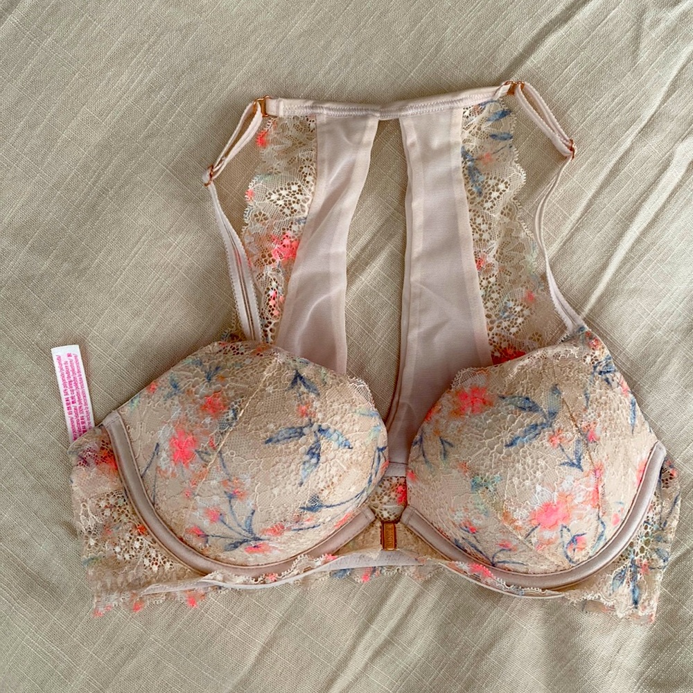 PINK by Victoria’s Secret Date Push-Up lace bra front closure floral lace 34C
